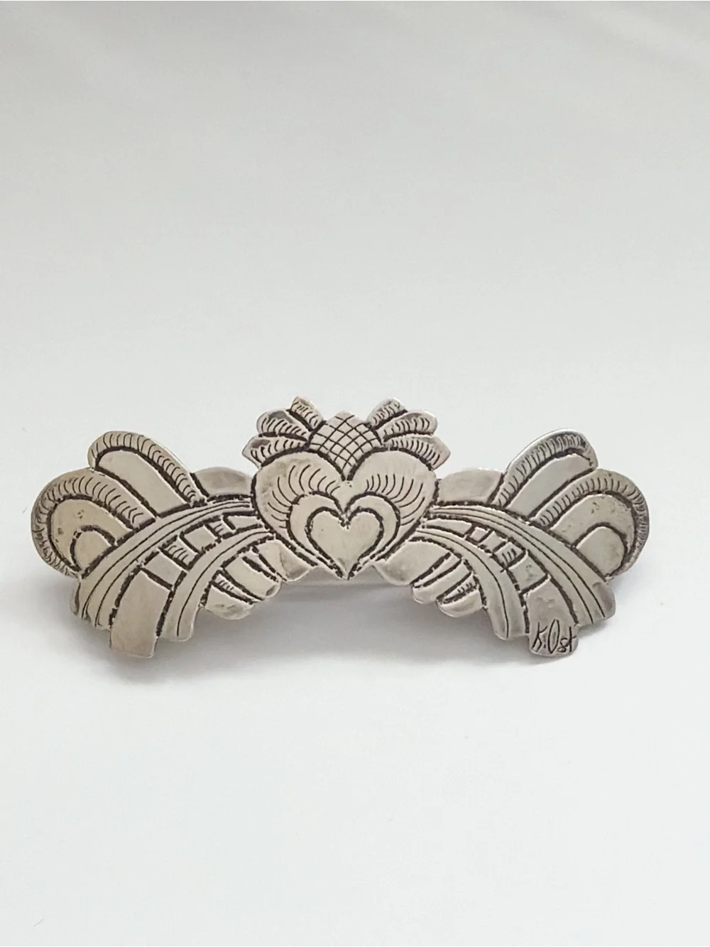 Vintage Southwestern Sterling Silver Heart Motif Barrette